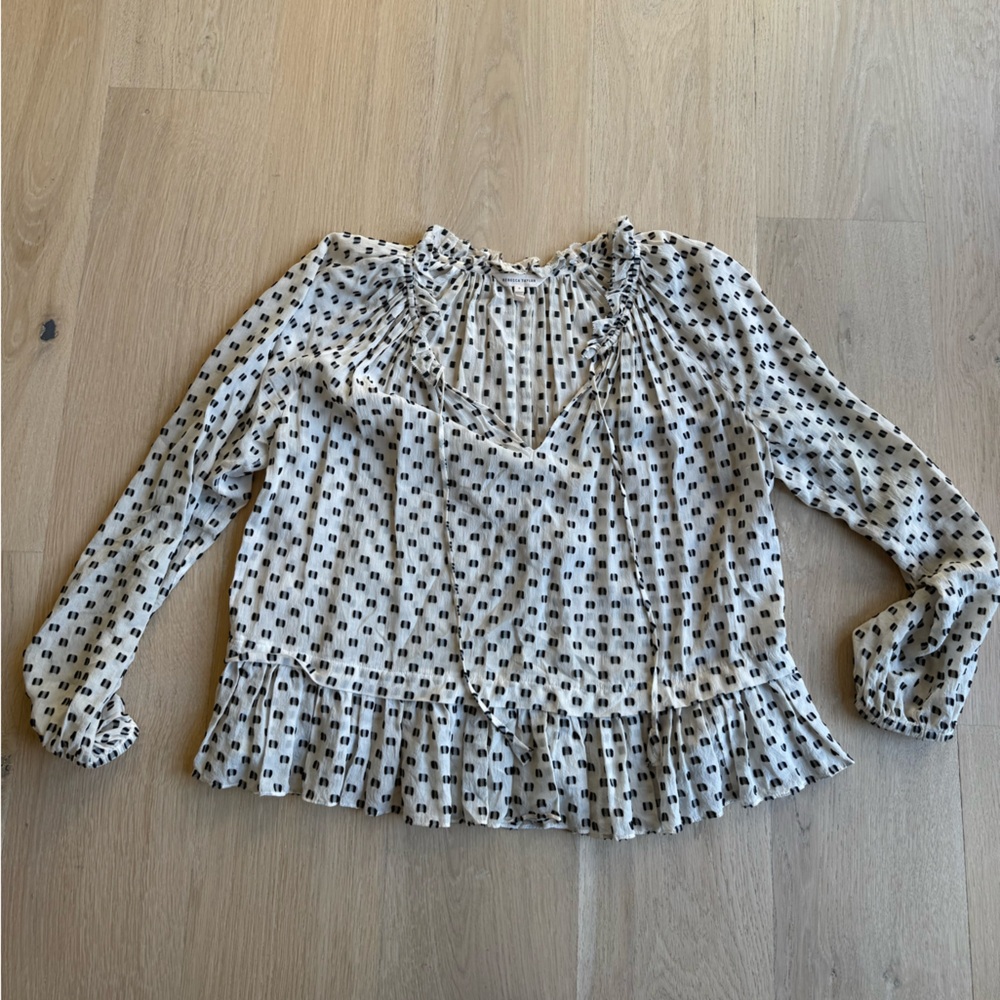 Rebecca Taylor Black and White Square Print Blouse